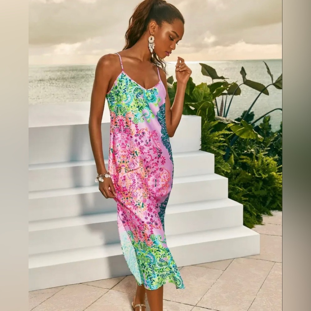 NWT- Size XL-Bellalyn Satin MIDI dress- Sunshine Vibes Engineered